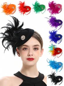 1pc Fascinator Hat For Women Tea Party Kentucky Derby Fascinator Artificial Feathers Hat Pillbox Hat - A - View 1