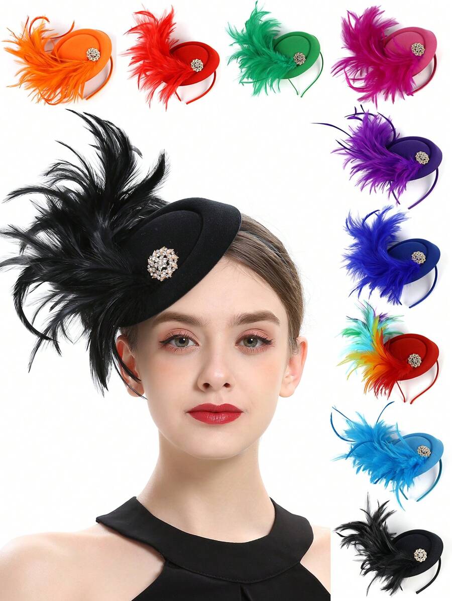 1pc Fascinator Hat For Women Tea Party Kentucky Derby Fascinator Artificial Feathers Hat Pillbox Hat - A - View 1