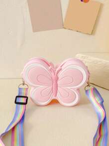 1pc Butterfly Silicone Zipper Mini Crossbody Shoulder Bag Suitable For All Season Daily Use Pink