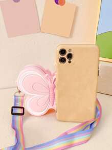 1pc Butterfly Silicone Zipper Mini Crossbody Shoulder Bag Suitable For All Season Daily Use Pink