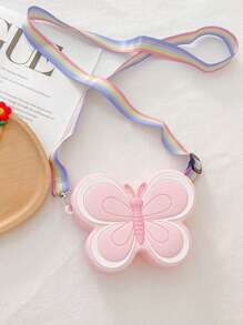 1pc Butterfly Silicone Zipper Mini Crossbody Shoulder Bag Suitable For All Season Daily Use Pink