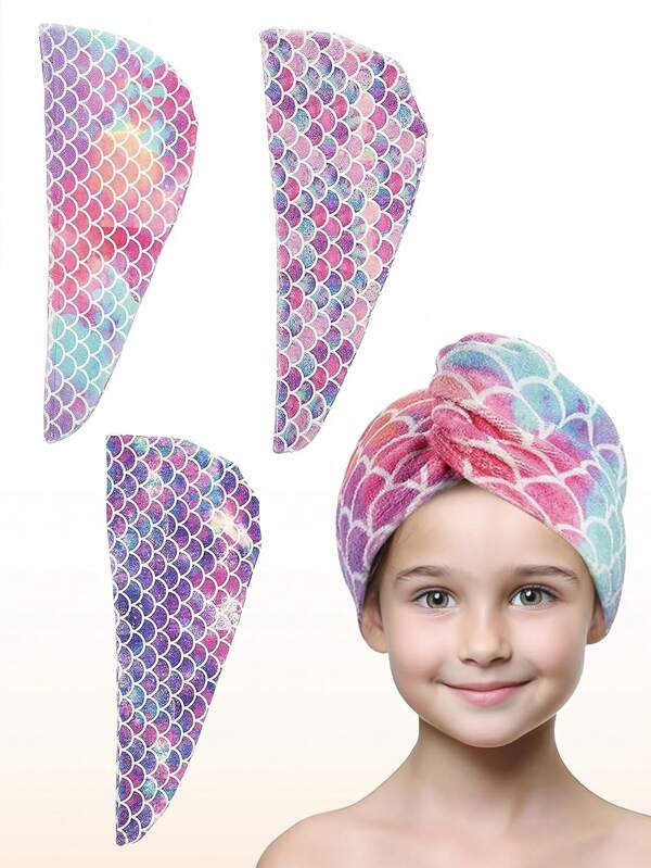 1pc Girls Microfiber Hair Towel For Kids Gifts - Soft Super Absorbent Rapid Drying Hair Towel Wrap Turban For Girls With Button, Anti-Frizz For Thicker Curly Long Hair