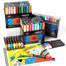 60 Colors Acrylic Marker Pens Set, Dual Tip Broad/Fine Point, Water-Based Paint, For Art, Painting, Ceramic, Graffiti