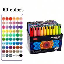 60 Colors Acrylic Marker Pens Set, Dual Tip Broad/Fine Point, Water-Based Paint, For Art, Painting, Ceramic, Graffiti