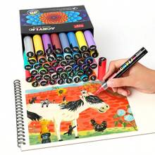 60 Colors Acrylic Marker Pens Set, Dual Tip Broad/Fine Point, Water-Based Paint, For Art, Painting, Ceramic, Graffiti