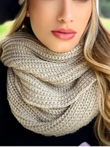 Knitted Collar Scarf Double Wrap Soft Wool Winter Fashion - Beige - View 2