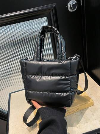 Minimalist Lightweight Nylon Down Jacket, Versatile Compact Handbag & Shoulder Bag