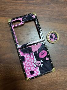 Apple Animal 1pc Galaxy Z Flip3/Z Flip4/Z Flip5/Z Flip6 Foldable Phone Case With Color Block Lips Design, With Stand And Ring Holder - Heart/Leopard/Y2K/Creative/Cute/Horror Elements/Heart/Cartoon/Women Waterproof Shockproof Anti-Fall Scratch Resistant