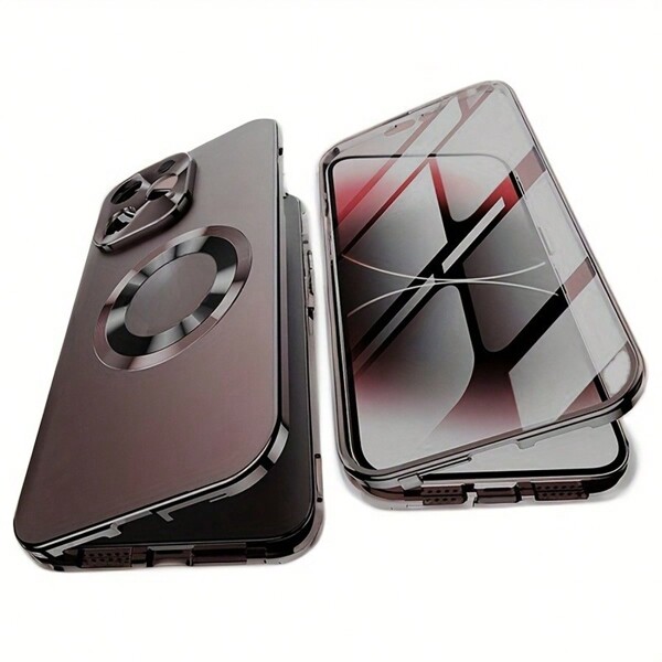 Capa de Celular de Metal Bumper Magnético com Proteção de Privacidade de Tela, compatível com Apple 16/15/14/13/12 Pro Max