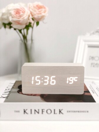 1pc Intelligent Wooden Alarm Clock, Bedside Desk Clock, Home Electronic Decor, Snooze Function, Morning Alarm, Bedside Table Clock, Voice Control Digital Alarm Clock, Home Decor, Room Decor Gift, Birthday Graduation Digital Alarm Clock, Bedroom Decor, Dorm Decor, Back To School Decoration, School Surprise, Study Supplies