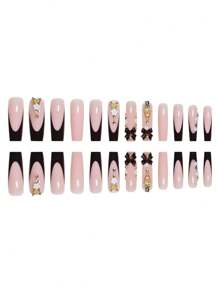 1 Box 24pcs Luxury & Chic Snowflake & Striped Shiny High-End Design Oval Short Size Fake Nails, Includes 1pc Jelly Gel And 1pc Nail File, Great Gift For Girls & Women Press On Nails