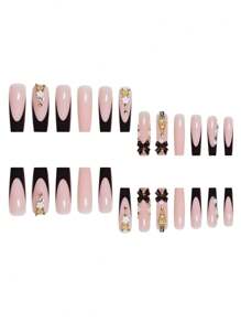 1 Box 24pcs Luxury & Chic Snowflake & Striped Shiny High-End Design Oval Short Size Fake Nails, Includes 1pc Jelly Gel And 1pc Nail File, Great Gift For Girls & Women Press On Nails