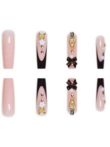1 Box 24pcs Luxury & Chic Snowflake & Striped Shiny High-End Design Oval Short Size Fake Nails, Includes 1pc Jelly Gel And 1pc Nail File, Great Gift For Girls & Women Press On Nails