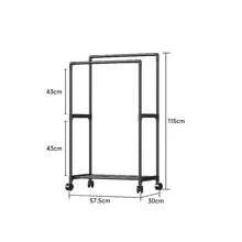 Living And Home Double Rod Metal Clothes Rack On Wheels - Black 57.5cm W X 30cm D X 115cm H - View 10