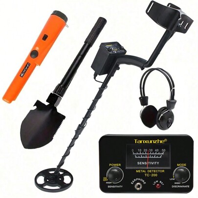 Adult Metal Detector - High Precision 5 Modes Black Detector With Strong Anti-Interference, 8-Inch Coil Depth Gold Metal Detector With Shovel + Headphones + GP Pointer - Suitable For Beach, Land, Detection Of Gold, Copper, Silver, Iron (Batteries Not Included)