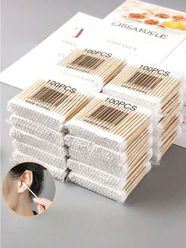 500/1000pcs High Quality Double-Headed Cleaning Swabs, Beauty Salon Cleaning Swabs, Wooden Beauty Cleaning Swabs, Beauty And Personal Care Tips, Disposable Round Ear Cleaning Swabs For Home Use, Suitable For Ear And Nose Cleaning, Multi-Functional Beauty And Cleaning Tool, High Quality Beauty Tools, For Makeup And Personal Care, Multi-Functional Beauty Tool, Makeup Tool, Cleaning Tool, Household Cleaning Swabs, Makeup Remover, Ear Cleaning, Outdoor Care Tool Accessories