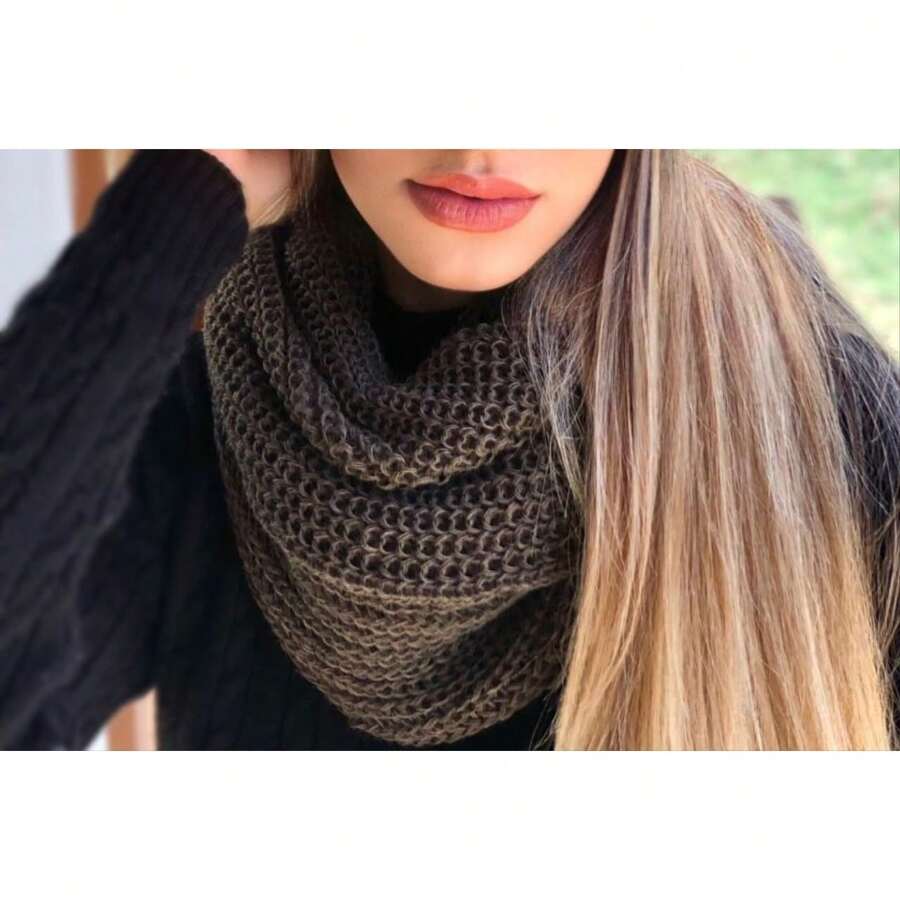 Knitted Collar Scarf Double Wrap Soft Wool Winter Fashion - Rust Brown - View 1