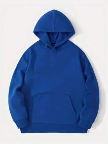 Cartoon Letter Print Drop Shoulder Drawstring Thermal Lined Hoodie - Navy Blue - View 2
