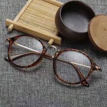 1 件装复古螺纹圆形金属框时尚平光镜片男女款眼镜情人节款