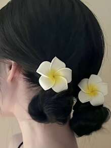 4pcs Flower Shaped Hair Clips, Women White Yellow Flower Decor Alligator Hair Clip, Boho Hair Claw, For Everyday Wear, Beach Vacation, Party Wear Accessories Hair Accessories For Women Hair Claws Hair Barrettes