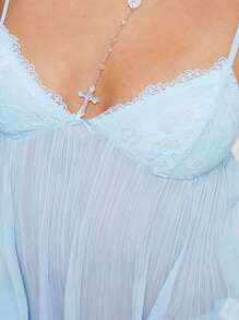 Women Y2k Crop Cami Tops Sexy Pleated Camisole Spaghetti Strap Bow Decor V-Neck Lace Tank Tops Summer Going Out Tops Backless Shirt Aesthetic Clothes Streetwear - 藍色 - 查看 6