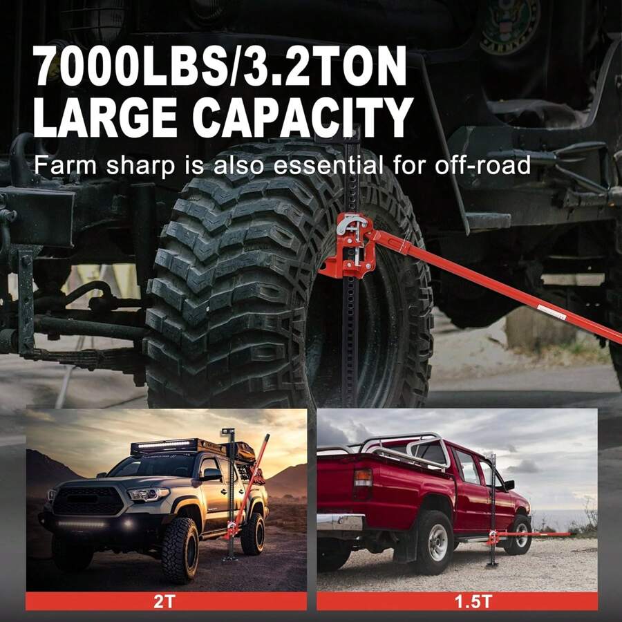 Farm Jack,48" High Lift Farm Jack,7000 Lbs Capacity Ratcheting Off Road Farm Jack, Utility Heavy-Duty Farm Jack For Tractor, Truck, SUV, Bumper Lift, Lift Height 6-48 Inches - Black+Red - View 1