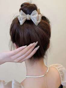 1pc Girls Chiffon Double Layer Bow Hair Claw Clip