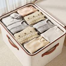 1pc/2pcs/5pcs Modern Foldable Storage Boxes With Zipper Lid And Handle, Linen Fabric, Collapsible Closet Organizers, Rectangular Multi-Purpose Non-Waterproof Storage Bins For Underwear, Bras, Socks, Clothes Drawers, Under Bed - Beige - View 8