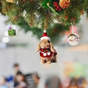 2D Cute Rabbit Christmas Ornament Acrylic Flat Rearview Mirror Pendant