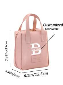 Custom Name Makeup Bag - Personalized Text, Large Capacity PU Cosmetic Tote With Dual Zipper,Waterproof Portable Cosmetic Bag - Perfect Gift For Women, Mom, Girlfriend,Valentine'S Day Gift - Vintage Travel & Home Use, Waterproof & Stain-Resistant Bags Ladies - Pink - View 6