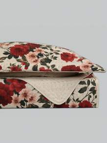 3-Piece Bedspread Quilt Kit Complete Box Bed Ultrasonic Butterfly Quilted - 紅色茉莉花 - 查看 4