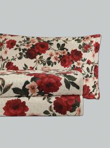 3-Piece Bedspread Quilt Kit Complete Box Bed Ultrasonic Butterfly Quilted - 紅色茉莉花 - 查看 3