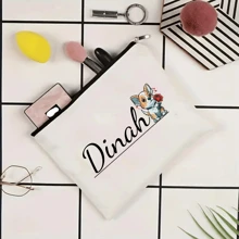 [Customized] 1pc Personalized Needle & Thread Makeup Bag, Cute Dog Signature Love Party Gift, Delicate Travel Cosmetic Bag Zipper Pouch, Toiletry Bag, Customizable DIY Pattern