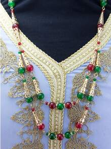 1件女士金色阿拉伯串珠雙層鏈自然石項鍊新娘婚禮珠寶