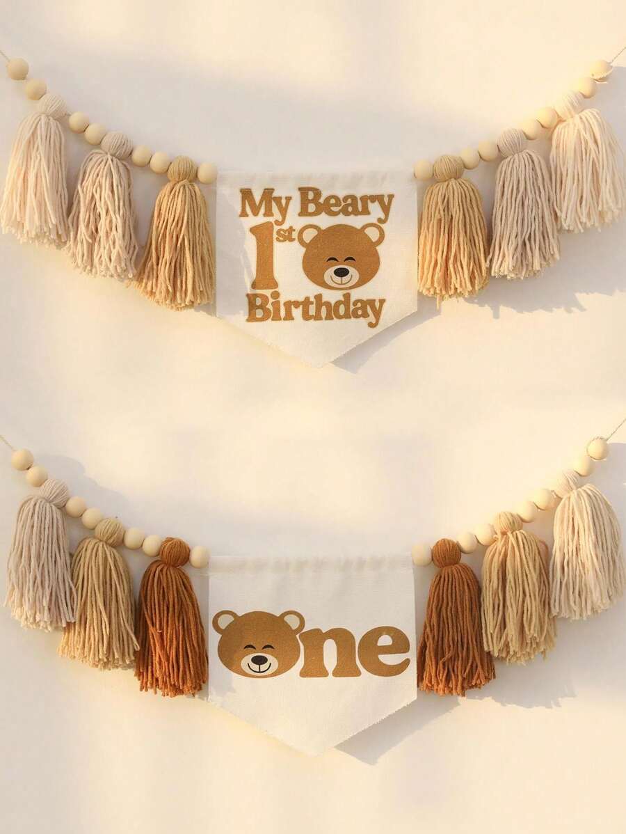 1 Peça Guirlanda Floral com Borla estilo Boho, tema Ursinho de Pelúcia, feita à mão, adequada para decoração de festa de aniversário, decoração de casa, decoração de cadeira