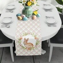 1pc Spring Easter Polyester Table Runner, 12.99x70.87 Inch, Rabbit, Wreath, Plaid Decor For Dining Table, Suitable For Holiday Room, Fireplace, Cabinet Decoration, Party Festival Decorations, Farmhouse Decor
