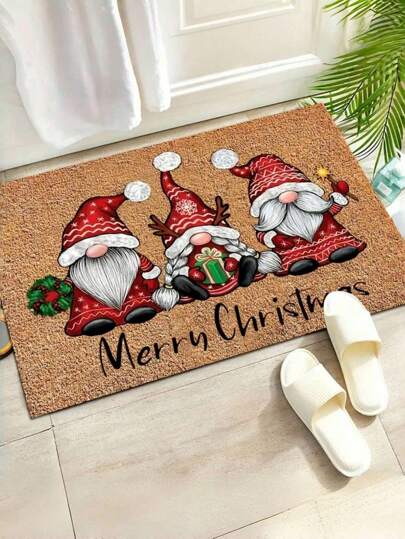 1pc Whimsical Gnome Welcome Doormat - Soft, Washable, Low Pile, Indoor/Outdoor Entrance Mat With Non-Slip Rubber Backing, Absorbent, And Quick-Drying - Perfect For Bathroom, Kitchen, RV, Farmhouse, And Funny Kitchen Rugs Home Decor Christmas Decorations Room Decor Christmas