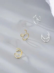 2pcs/Set Simple & Double Layer Clip-On Earrings, Couple Earring Accessories, Unisex Christmas, New Year, Valentine's Day Holiday Gift