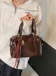 Bolsa de mão de luxo de cor sólida e macias de PU, 2025 Nova Moda retrô de todos os dias para mulheres, presente para festival