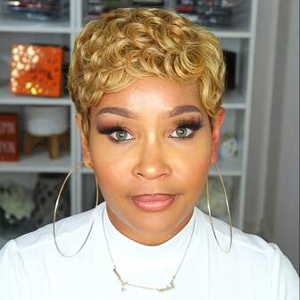 Lolely Dream 短发型卷发精灵短发金发假发真人发彩色假发女士巴西卷发勃艮第前蕾丝假发短发金发假发波波头卷发彩色真人发假发精灵短发假发杰瑞卷曲卷曲真人发假发