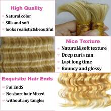 Cabello humano rubio 613 a granel en olas profundas, 100g de mechones de cabello humano en ondas profundas para trenzas estilo boho, extensiones de cabello sin trama, 2 trenzas por paquete, cabello humano ondulado y húmedo para trenzar