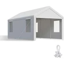 Carport,12x20 Heavy Duty Carports, Canopy, Garage, Metal Shed, With 4 Roll-Up Ventilated Windows, Outdoor, Storage, Car, Boat,12x20 Grey - White-10X20 - View 1