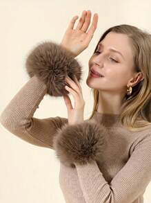 Muñequera corta de piel artificial de invierno, muñequera cálida de felpa adecuada para damas y niñas enamoradas