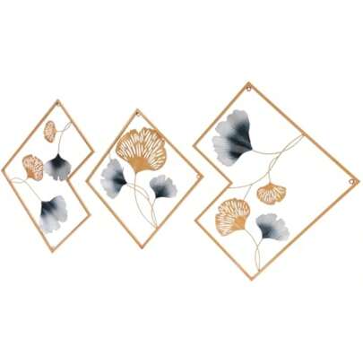 SENDERPICK Juego de 3 decoraciones de pared de metal modernas y elegantes, escultura tridimensional de ginkgo dorado, para jardín, sala de estar, dormitorio y comedor, 164 x 70,5 cm.