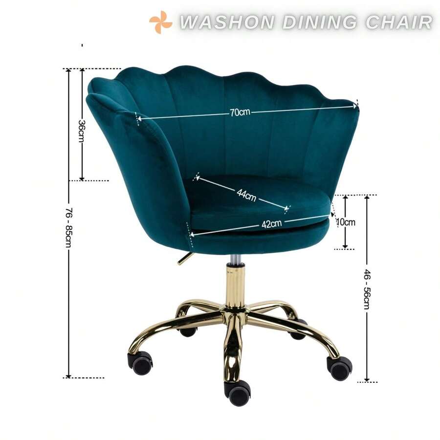 WAHSON OFFICE CHAIRS 1PC Wahson Velvet Swivel Office Chair Height Adjustable Desk Chair For Bedroom/Dressing Table (White) - Teal Blue - View 1