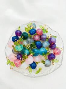 12pcs Random Color Glass Apple & Leaf Decor Handmade DIY Jewelry Accessories