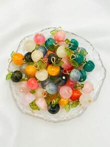 12pcs Random Color Glass Apple & Leaf Decor Handmade DIY Jewelry Accessories