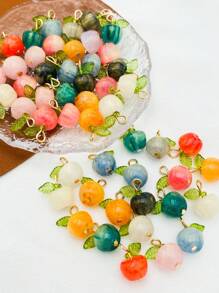 12pcs Random Color Glass Apple & Leaf Decor Handmade DIY Jewelry Accessories