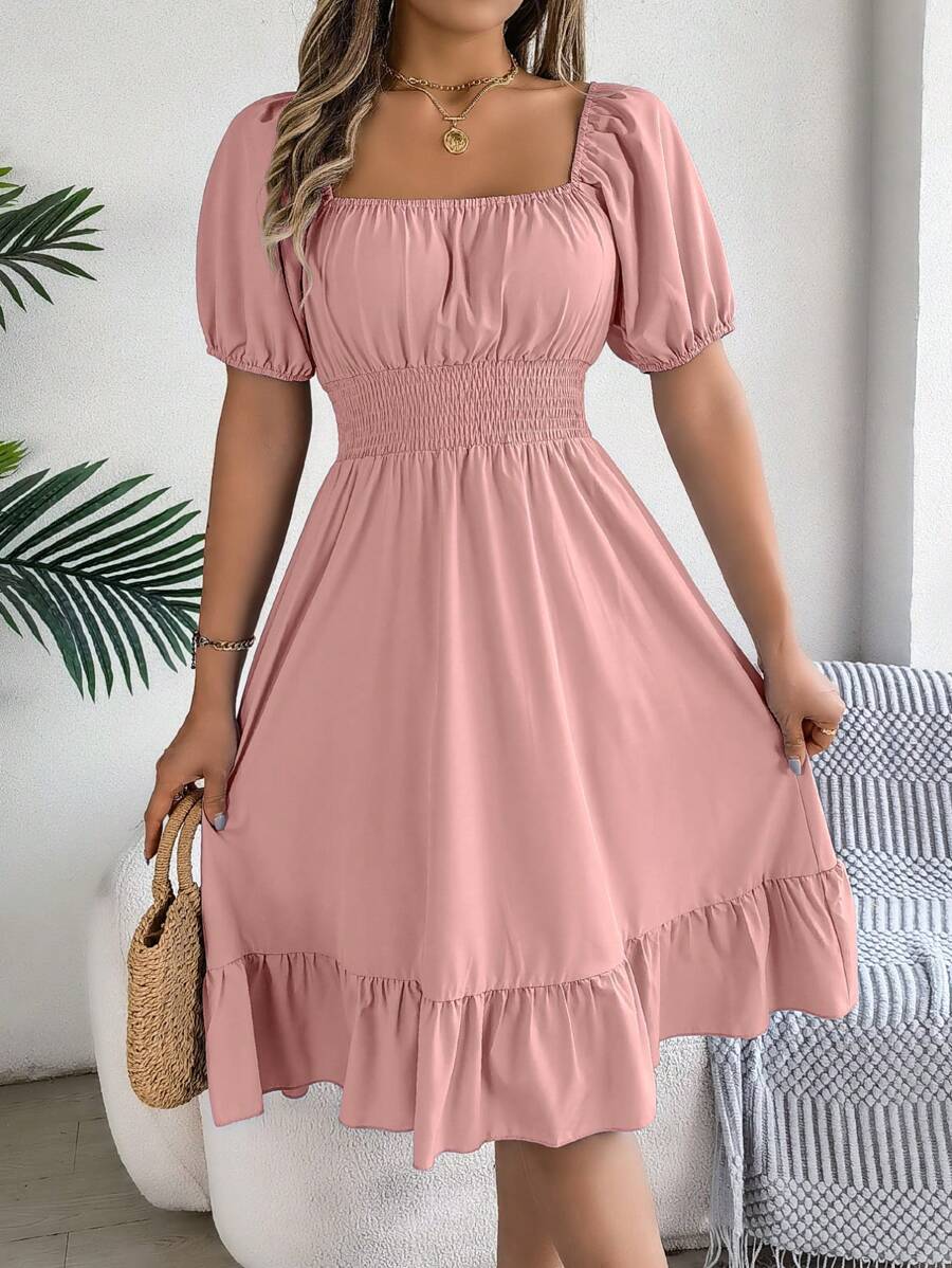 Women's Casual Loose Tie Waist Short Sleeve Ditsy Floral Dress, Spring/Summer - Hồng - Xem 1