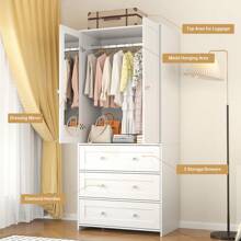 VOWNER 71" Large Wardrobe Closet With Mirror, Freestanding Bedroom Armoire With 3/6 Large Drawers & 2/4 Doors, Clothes Storage Organizer Cabinet For Bedroom, Gifts For Halloween & Thanksgiving - 白色 - 查看 2